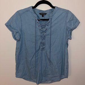 Express Blue Lace Up Short-Sleeved Top
